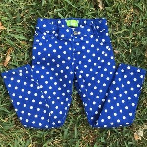Bright blue polkadot Old Navy super skinny jeans